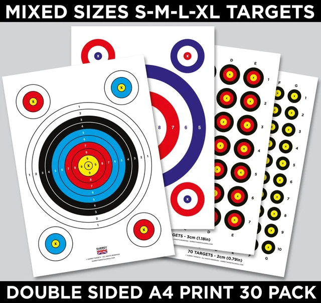 MIXED SIZE SHOOTING Targets A4 Sheets Airsoft Rifle Pistol BB - 2 Sided ...