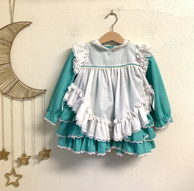 Vtg little girl dress 24m ruffles flare  Polka Dot Apron  Mini World Inc.