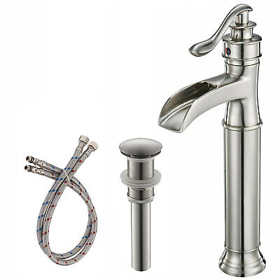 Tall Bathroom Vessel Sink Faucet Single Handle Hole Waterfall Vanity Basin Mixer
