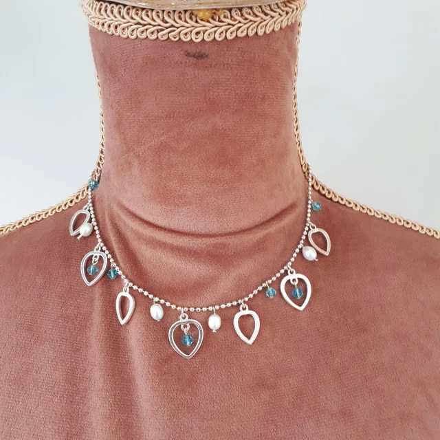 CUORE & CHARM Collana Choker Catena Sfere Perline Blu, Tonoma Argento, Love Retro
