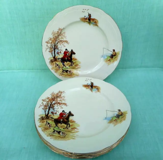 6 vintage Alfred Meakin "Country Life" luncheon plates - 22 cm (8.75") di'r