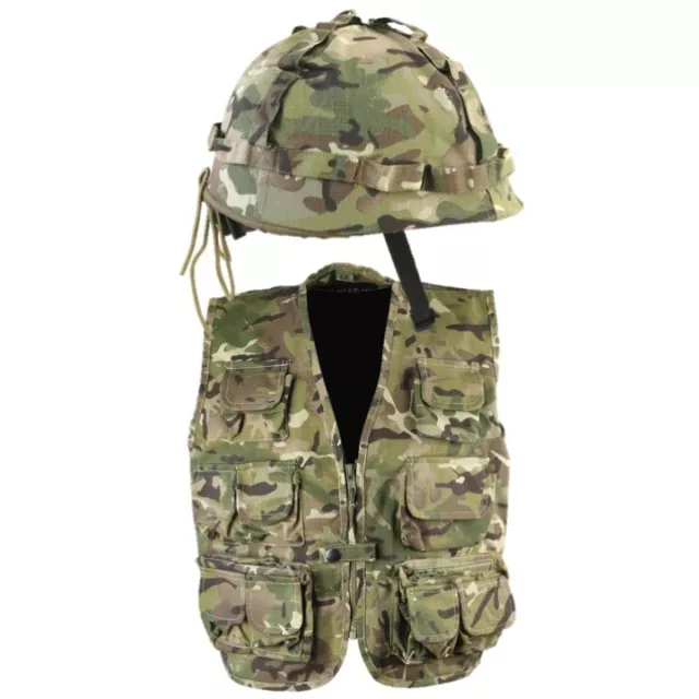 Boys Army Soldier Costume Tactical Vest & Helmet Outfit Kids 3-13 Yrs Btp Camo