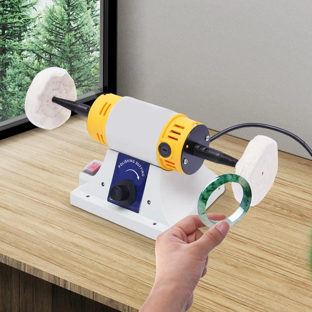 Poliermaschine 320W Tischschleifer - 800-10000 U/min | Inkl. 2 Stoffräder | Für Metall, Kunststoff & Holz | Leise & Kompakt