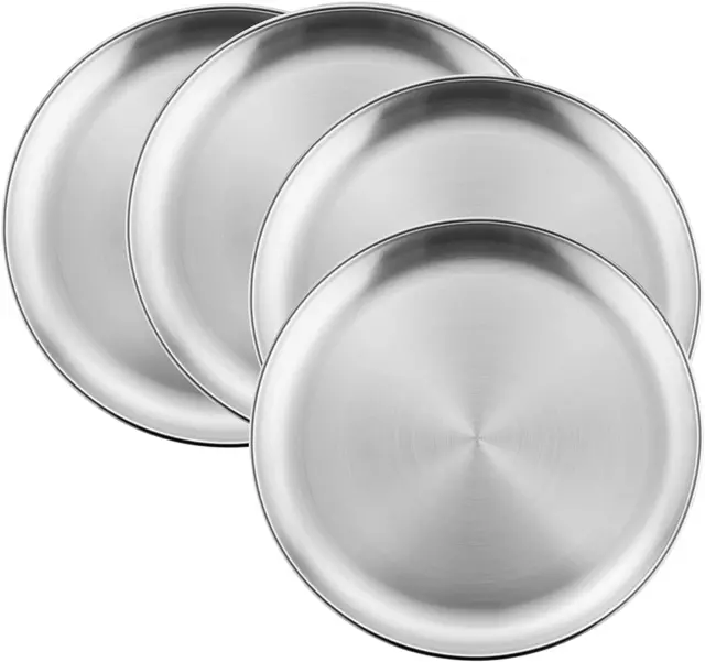 4-Piece 18/8 Stainless Steel Plates, Metal 304 Dinner Dishes for Kids Toddlers C