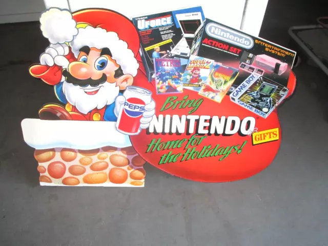 Vtg Nintendo Nes Super Mario Santa Xmas Pepsi Lrg Store Display Game Boy Tetris