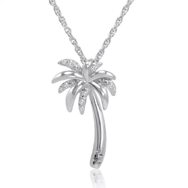 Diamond Palm Tree Pendant Necklace in Sterling Silver on an 18in. Chain