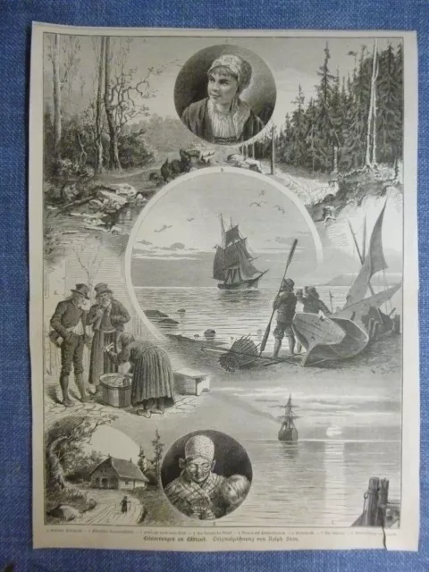 orig. Holzstich Erinnerungen an Esthland - 8 Ansichten - Baltikum Originalzeichn