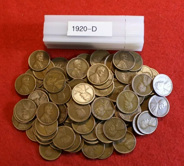 1920-D Lincoln Wheat Cent Penny 50 Coin roll Circulated