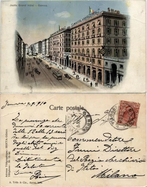 Genova, Grand hotel Jsotta, animata colorata, viaggiata 1910