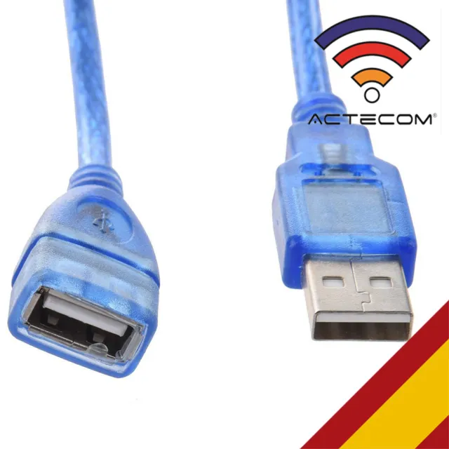 ACTECOM® Cable Alargador Extension USB 2.0 Tipo A Hembra a Macho AF-AM 25cm Azul