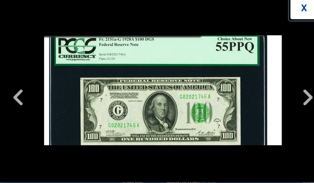 A CHICAGO $100  1928A Dark Green Seal Federal  PCGS Choice About New 55PPQ