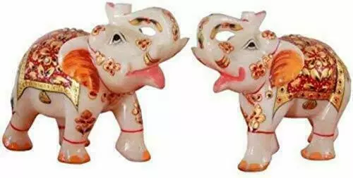 Indian Traditionl Stone Sculptures Elephant For Home Decor Set Of 2