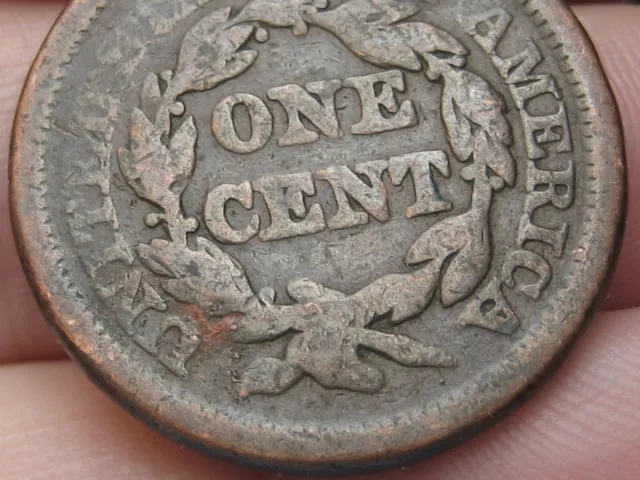 1855 Braided Hair Large Cent Penny- Upright 5's, Good/VG Details