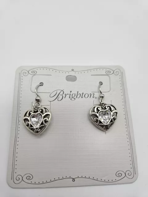 NWT Brighton Sofi Silver & Crystal Heart French Wire Earrings $36