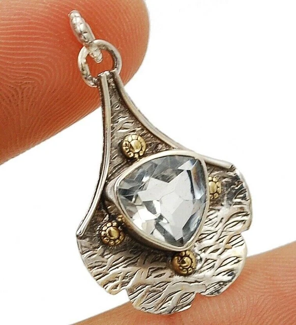 Zweifarbiger natürlicher weißer Topas 925 Sterlingsilber Anhänger Schmuck Neu mit Etikett 10-3
