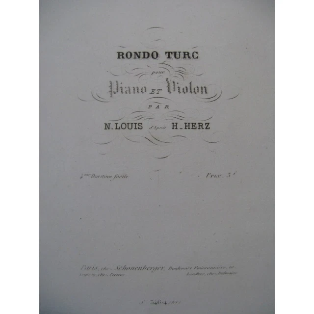 LOUIS N. Rondo Turc Violon Piano ca1835