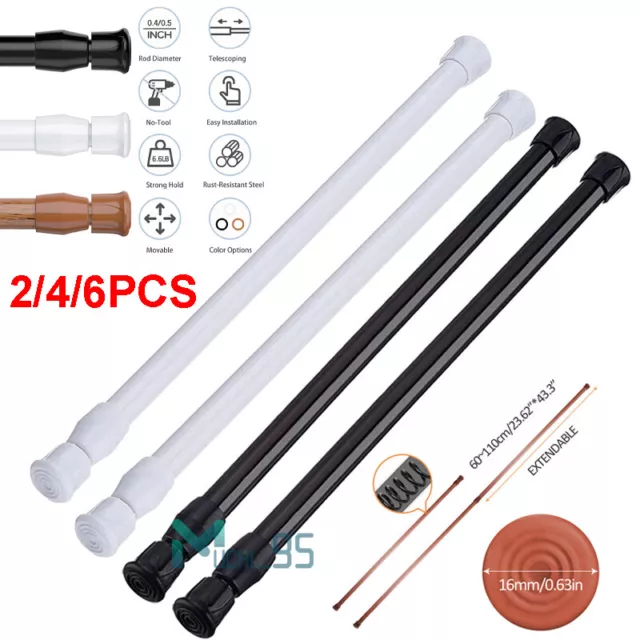 2Pcs Adjustable Curtain Rods Tension Rod Spring Loaded Curtain Pole 23-43inches