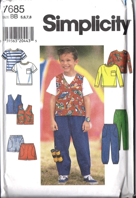7685 Uncut Vintage Simplicity Cartamodello Ragazzi Top Gilet Pantaloni