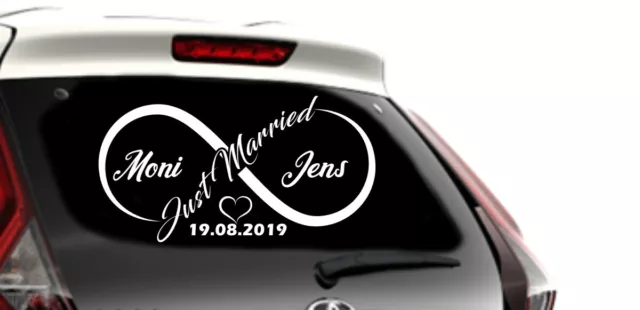 Just Married Aufkleber Hochzeit LIEBE Endlosschleife Sticker Auto FOIL00183