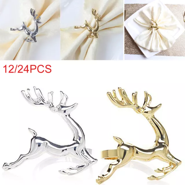 24PCS Christmas Napkin Buckles Rings Deer Shaped Holders Table XMAS Party Decor