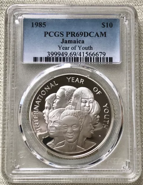 Top Pop Jamaica 1985 $10 Silver Deep Cameo Proof Pcgs Pr-69 Dcam - Year Of Youth