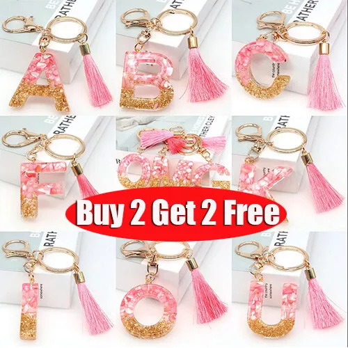 Pink Gold Letter Keychain Ball Keyring Resin Initial Alphabet Key Chain Gift A-Z