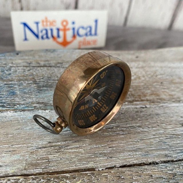 Antique Finish Brass Pocket Compass - Old Vintage Style - Nautical Keychain