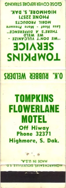 Tompkins Flowerlane Motel Tompkins Service Highmore, SD Vintage Matchbook Cover