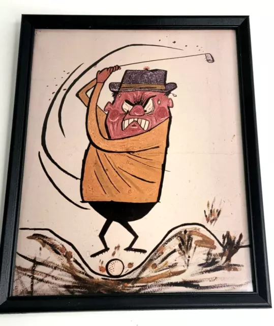 Angry Golfer Picture Art Cartoon Vtg Golf Gift Funny Fun Framed READ