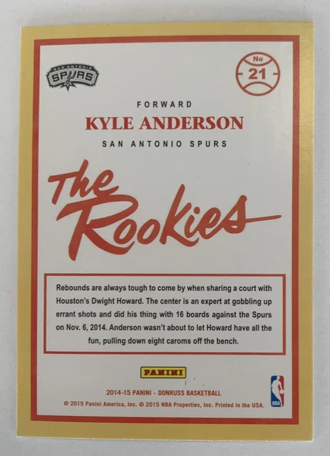 2014 15 Panini Donruss 21 Kyle Anderson The Rookies Rc San Antonio