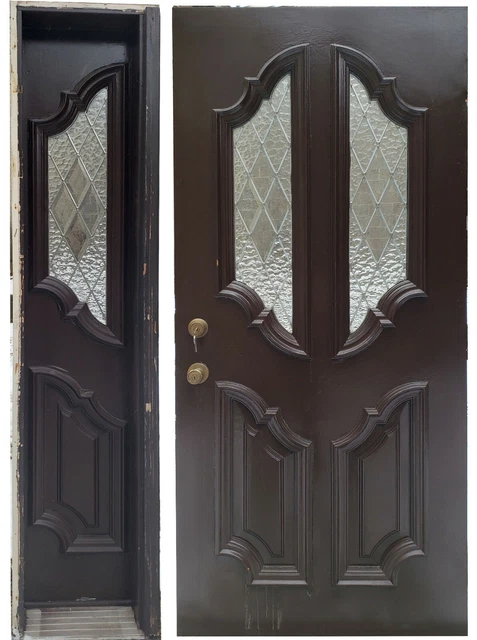 36"x79"x1.75" Vintage Old SOLID Wood Wooden Entry Door Window Glass Side Lite