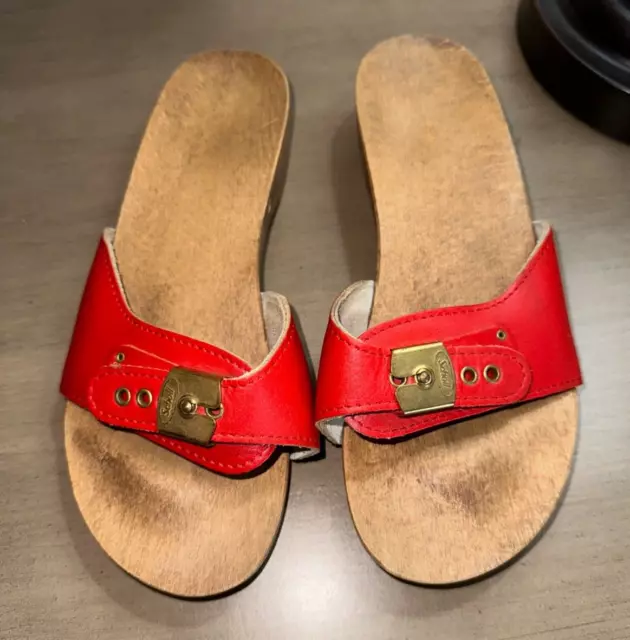 Vintage DR SCHOLL'S Original Exercise sandals sz 6 Red leather Austria EUC