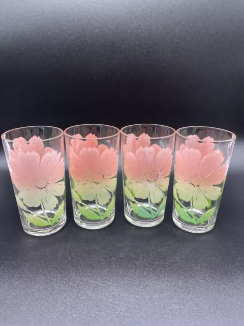 Set of 4 8 oz Vintage Swanky Swig Hibiscus Flower Federal Glasses Juice Tumblers