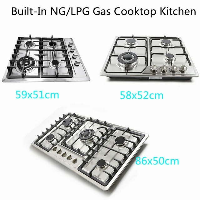 STAINLESS STEEL GAS Cooktop 4/5 Builtin Burners Gas Hob LPG/NG Gas