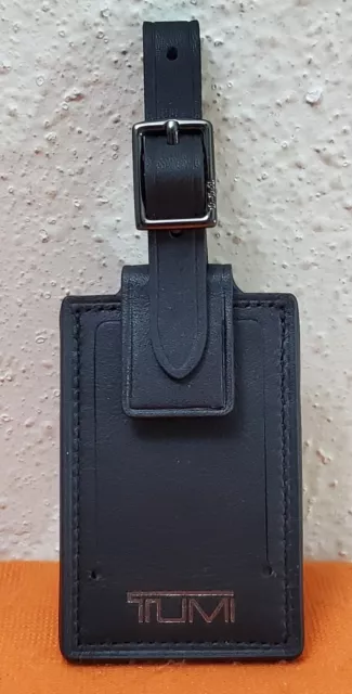 New Tumi Black Smooth Leather Luggage Name Tag with Buckle