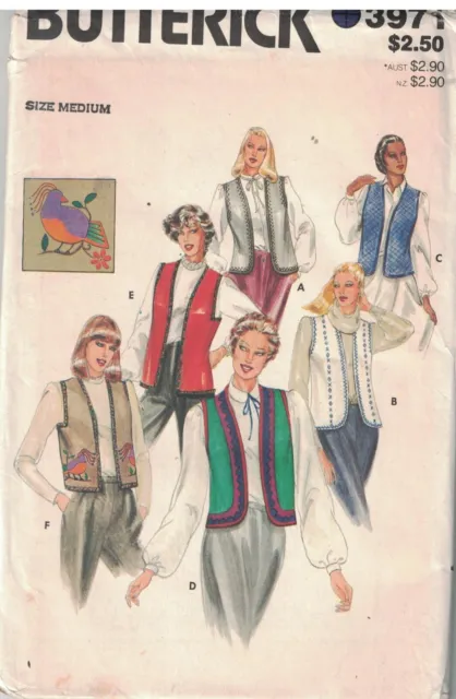 3971 Vintage Butterick SEWING Pattern Misses Loose Fitting Vest Transfer UNCUT