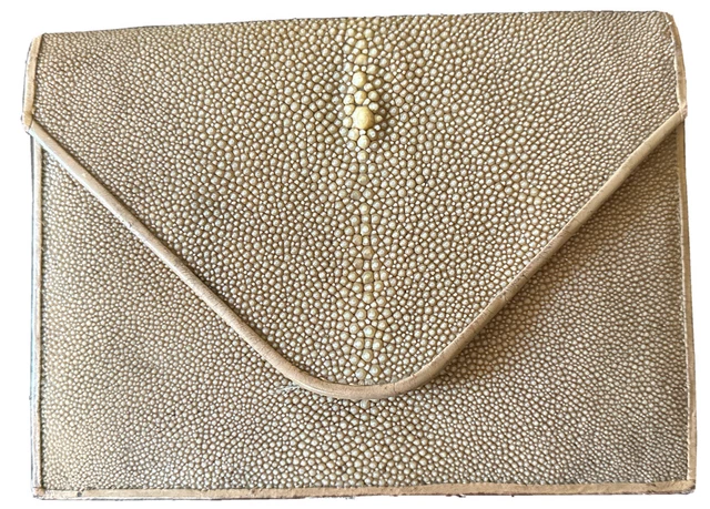 Sac Pochette Du Soir Art Déco Rare En Galuchat Des Années 1920 - Vintage, Cuir Beige, Made In France