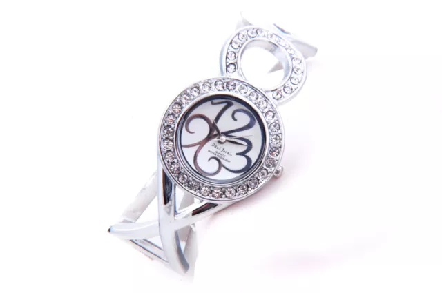 Ladies`s Silver Tone Bangle Watch With Decorative Rhinestone