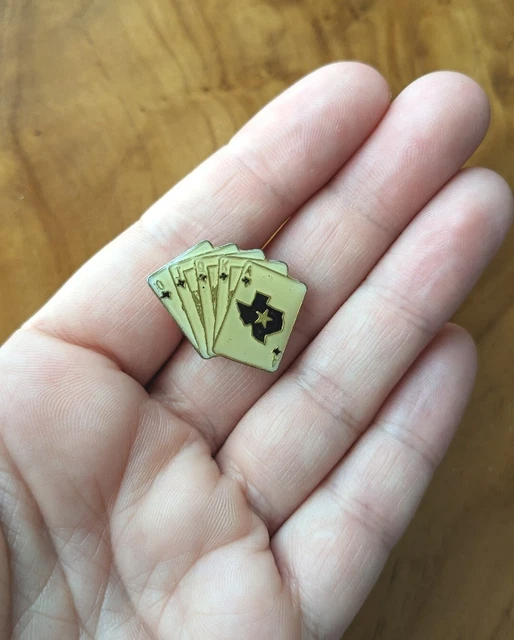 Royal Straight Flush Texas Poker Pin , Vintage Lucky Poker Hand in Clubs