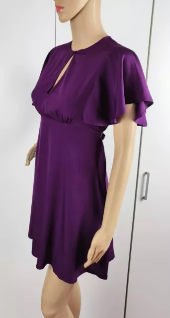 A VERO MODA Dress S UK 8 Purple Keyhole Frilly Sleeve Tie Back Mini Empire