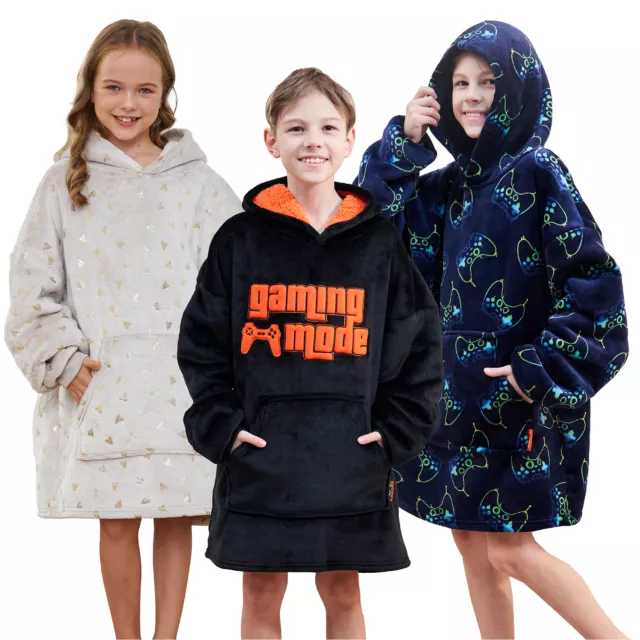 Hoodie Blanket Girls Boys Kids Sherpa Fleece Chunky Heavy Plush Cosy Warm Winter