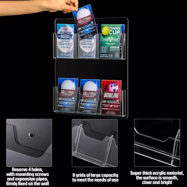 2Pcs Acrylic Brochure Holder Wall Mount Literature Stand 6 Pocket Holder Display