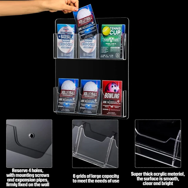 6 Slots Acrylic Brochure Holder Rack Business Card Pamphlet Holder Wall Mount