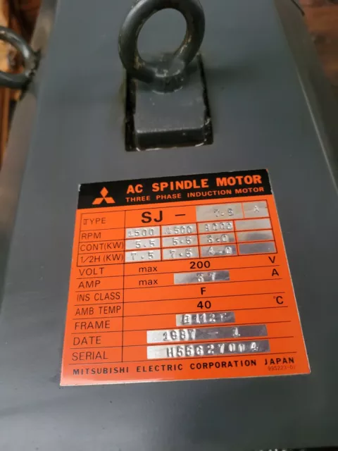 Mitsubishi AC Spindle moteur type sj-7.5a 200v 8000rpm b112f 3