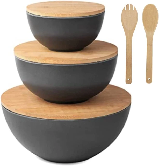 SALAD BOWL SET with Lids, Bamboo Fiber Serving Bowls with Cutting Board