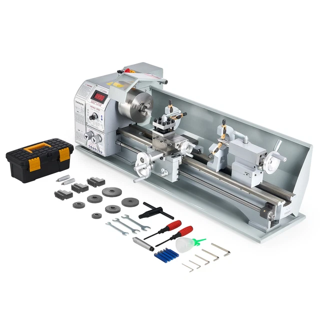 VEVOR Präzisions Tisch Mini Metallfräsmaschine, Drechselbank 550 W, drechselbank bohrmaschine mit variabler Drehzahl, drehmaschine, Nylongetriebe mit 50 2500 U/min und beweglicher Lampe