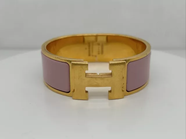 Hermes Clic Clac H Gold Plated Purple Enamel 6.5” Wide Bangle Bracelet