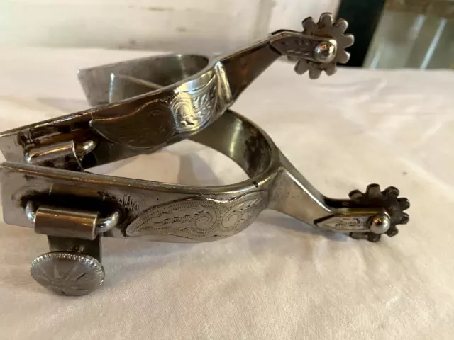 Vintage Stamped Crockett Silver Mustache Horse Spurs