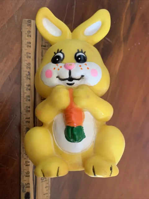 Vintage IRWIN RUBBER Rabbit Squeeze Toy EASTER BUNNY Yellow w/ Egg