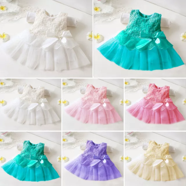 Kids Newborn Baby Girls Dress Floral Birthday Party Infant Bow Princess Dress↑